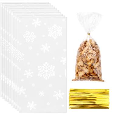 Imagem de SycloPak Sacos de celofane para flocos de neve, flocos de neve, sacos de guloseimas de celofane para biscoitos, mini embalagem de doces, assar, fazer você mesmo, sacolas de presente