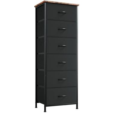 Imagem de Somdot Cômoda alta para quarto com 6 gavetas, organizador de armazenamento com caixas de tecido removíveis para armário, cabeceira, sala de estar, lavanderia, entrada, corredor, preto, rústico, marrom