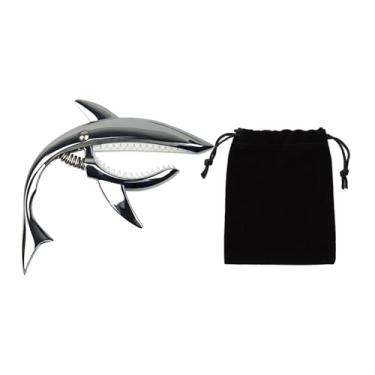 Imagem de menolana Capotraste de guitarra Shark Capo de mola de liga de zinco, acessório profissional para guitarra, bandolim acústico e baixo, violões clássicos, Prata Brilhante