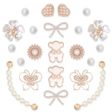 Imagem de 22 peças de acessórios de corrente de pingentes de sapato para mulheres, flor, borboleta, pérola, tamanco para decoração de sapatos de strass, berloques, berloques, decoração fofa para festa de