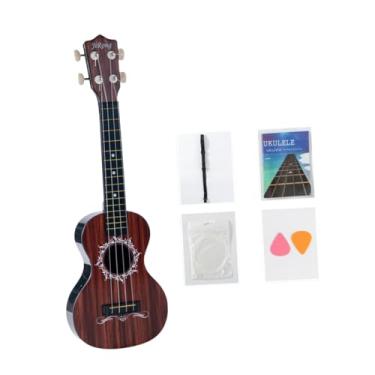 Imagem de Kokiya Guitarra de brinquedo infantil, mini guitarra de 4 cordas, instrumento musical para iniciantes, meninos e meninas, Grão de Madeira Marrom