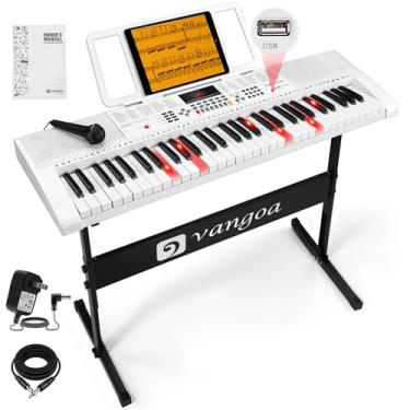 Imagem de Vangoa Teclado de piano para iniciantes, VGK6101 Teclado de aprendizagem de 61 teclas com teclas iluminadas, teclado de piano elétrico com 600 vozes e 50 demonstrações, suporte/microfone, USB