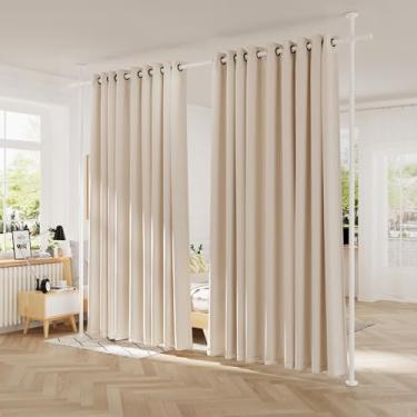 Imagem de Varões de cortina sem perfuração para divisória de ambiente, tela divisória de 71 a 177 cm (L) haste de tensão ajustável, separação de divisória de metal resistente, separação de divisória de parede