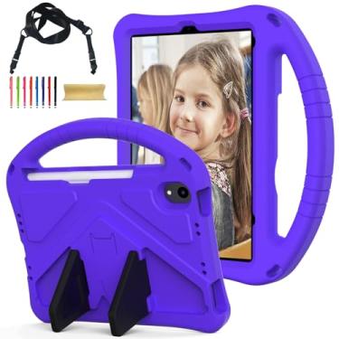 Imagem de Allytechgroup Capa infantil para Apple iPad Mini 7 2024/iPad Mini 6 2021 21.1 cm, capa de EVA durável à prova de choque com alça de ombro, capa leve para crianças, roxa
