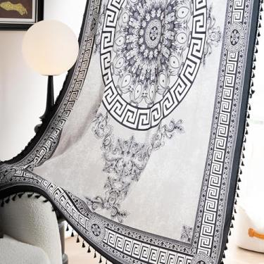 Imagem de Erbnaryx Cortinas estampadas artesanais populares para sala de estar, 137 cm de comprimento, hippie indiano, boêmia e filtro de luz, 2 painéis, preto