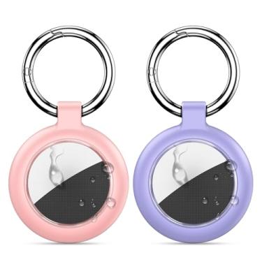 Imagem de Inesore Suporte à prova d'água para AirTag, capa com design de textura de fibra de carbono para etiqueta de ar, totalmente resistente a arranhões com chaveiro AirTags para coleira de animais de