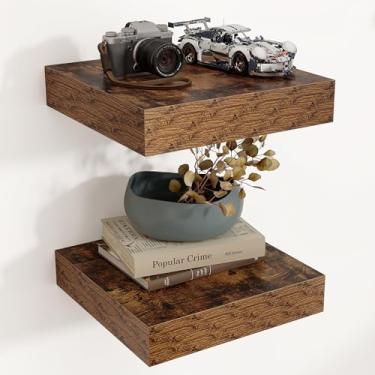 Imagem de Venusmiles Prateleiras quadradas flutuantes para parede, 30 cm L x 30 cm P x 5 cm A, 2 pacotes de pequenas prateleiras de madeira projetadas montadas na parede com suportes invisíveis para sala de