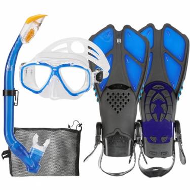 Imagem de HH HHAO SPORT Conjunto de máscara de snorkel infantil com barbatanas, conjunto de máscaras de snorkel para crianças e crianças, equipamento de mergulho com nadadeiras antivazamento, conjunto de nadadeiras de snorkel para jovens, conjunto de máscara de mergulho, conjunto de snorkel, 5 a 12 anos