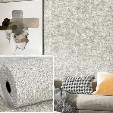 Imagem de Papel De Parede Alto Relevo Linho, Papel de Parede Texturizado Adesivo Lavável, Efeito Tecido Linho (Cinza, 50cmX5m)
