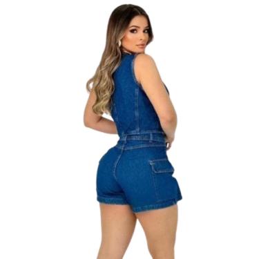 Imagem de Conjunto Jeans Colete E short Saia Cargo Cintura Alta
