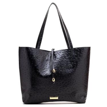 Imagem de Bolsa Feminina Tiracolo Grande Couro Preto Espaçosa Ombro - Leandra So