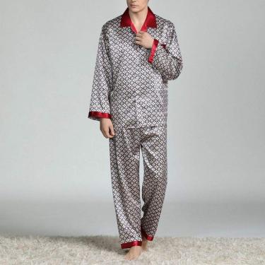 Imagem de Pijamasconjuntos De Pijama De Mancha Masculina Pijamas Homens Sleepwear Camisola De Seda Estilo Moderno Para Casa Masculina Aconchegante Dormindo, C, 3XL