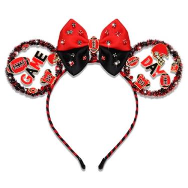 Imagem de PHALIN Faixa de cabeça para o dia do jogo, acessórios para mulheres, meninas, vermelho, preto, com laço de futebol americano, acessórios de cabelo, lembrancinhas de festa de time esportivo, presentes