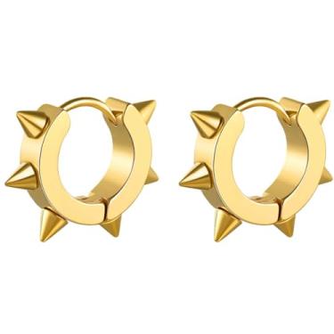 Imagem de ChainsHouse Brincos masculinos e femininos, aço inoxidável 316L/ouro 18 k/metal preto, estilo punk, hipoalergênico, cirúrgico, brincos de argola, Metal