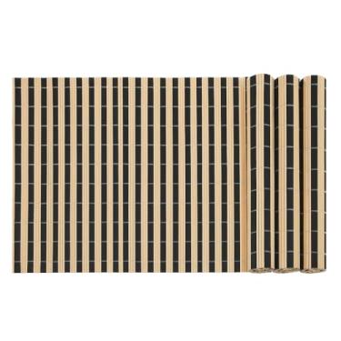 Imagem de Kit 4 Jogos Americanos de Mesa Bambu Retangular 45x30cm – Sousplat Suplast Jantar Natural, Lavável, Para Cozinha, Sala de Jantar ou Decoração (BAMBU NATURAL PRETO)