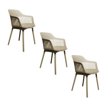 Imagem de Kit 3 Cadeiras Estofadas de Jantar Marcela Bege