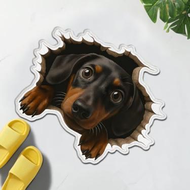 Imagem de TRYYN Tapete de banho Dachshund, design realista de cachorro, tapete antiderrapante, tapetes macios e absorventes, capachos, decoração para adultos, amantes de filhotes, banheiro, quarto, banheira