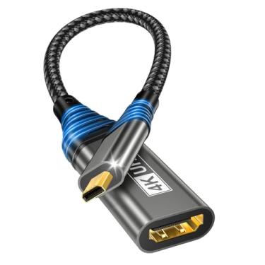 Imagem de Adaptador Micro HDMI para HDMI, cabo adaptador 4K @60Hz 3D 1080P tipo D para A, suporta Ethernet, 3D, HDR e ARC, Micro HDMI para HDMI compatível com Raspberry Pi 5/4, Hero, câmeras A6300 A6400, Yoga
