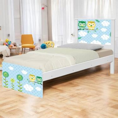 Imagem de Cama Solteiro Com Cabeceira Adesivada Corujinhas