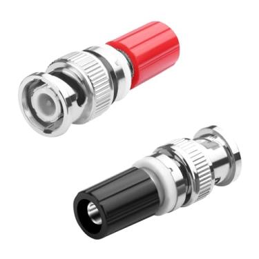 Imagem de QIANRENON BNC para conector banana de 4 mm bloco terminal único BNC macho para soquete banana de 4 mm conector osciloscópio M4 plugue banana vermelho terminal preto, para medição de teste RF coaxial
