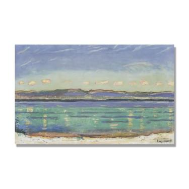 Imagem de Pinturas a óleo famosas, (paisagem 35) por Ferdinand Hodler, reprodução impressa em tela, arte de cenário para decoração de sala de estar. Somente tela de 60 x 96 cm - 23,7 x 37,7 pol