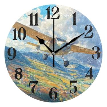 Imagem de Relógio voador de avião para sala de estar, relógio de parede, redondo, cozinha, 25 cm, silencioso, operado por bateria, quartzo, atômico, analógico, decorativo, quarto, casa