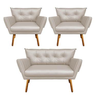 Imagem de Kit 1 Namoradeira e 2 Poltronas Anitta Corino Bege - Drossi