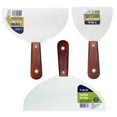 Imagem de Kit 3 espatula aco inox drywall massa corrida atlas at6155