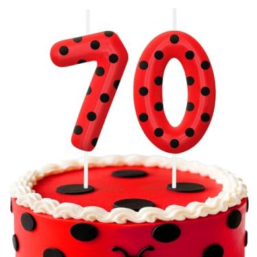 Imagem de Velas de aniversário de joaninha número 70, topo de bolo de bolinhas vermelhas e pretas para meninos e meninas, decorações de aniversário, suprimentos de festa, velas com números para decoração de
