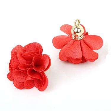 Imagem de 20 peças de tecido de flor de chiffon, borla para brinco, colar, guirlanda, chaveiro, berloques, artesanato, decorações (vermelho)