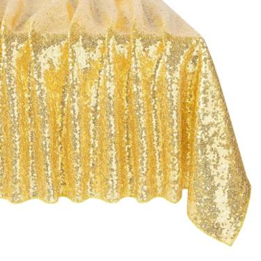 Imagem de Toalha de mesa retangular de lantejoulas, 152 x 250 cm, cobertura de mesa com glitter brilhante, para casamento, festa de aniversário, Natal, Halloween, chá de bebê, decoração dourada