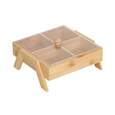 Imagem de WeiLaiKeQi Bandeja para servir nozes, bandeja para armazenar nozes com tampa, compartimento para armazenar salgadinhos, prato para frutas secas para, 4 Grades