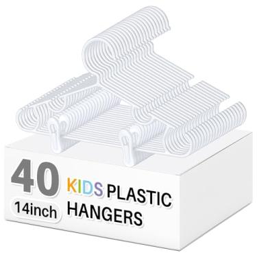 Imagem de Hsei Pacote com 40 cabides para bebês com 80 clipes, 35,5 cm, antiderrapantes, com clipes para calças, armários, casacos, saias, meias, branco