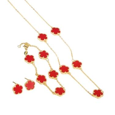 Imagem de Colar de trevo preenchido a ouro 14K para mulheres - Conjunto clássico de flores de cinco folhas, conjunto de joias, conjunto de joias, colares de trevo de cinco folhas, joias delicadas de trevo da