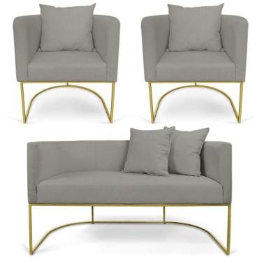 Imagem de Kit 01 Namoradeira 02 Lugares E 02 Poltronas Paola Linho Base Metálica