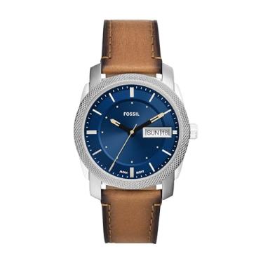 Imagem de Fossil Relógio masculino com três ponteiros de quartzo e aço inoxidável, Couro marrom/prata/azul, 42MM, Máquina