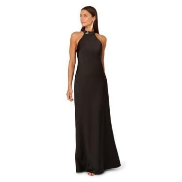 Imagem de Adrianna Papell Vestido longo de cetim elástico feminino, Preto, 48