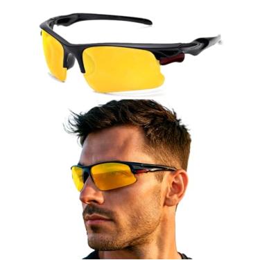 Imagem de Oculos Esportivo Masculino Feminino Bike Corrida Amarelo Lente Preta Solar Visão Noturna (Amarelo)