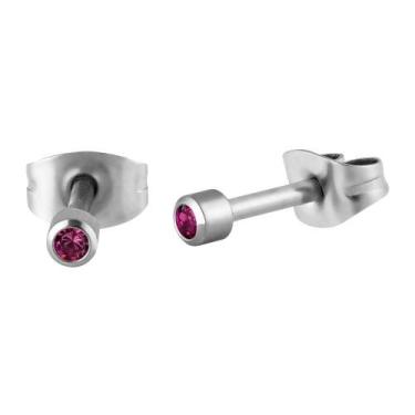 Imagem de Brinco Aço Ponto de Luz Zircônia Rosa Bebê 2,8mm - Convex