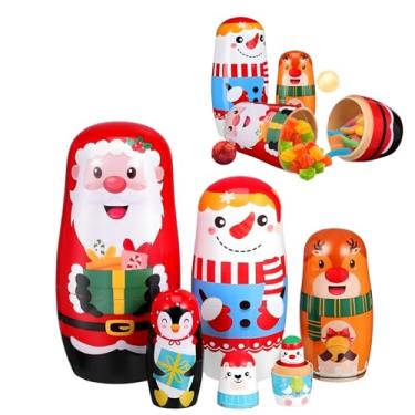 Imagem de AOKWAWALIY 6pcs Christmas Nesting Dolls Handmade Wooden Stacking Dolls Russian Nesting Dolls Toy Snowman Dolls with Cartoon Pattern Matryoshka for Christmas Decoration Birthday Party Favors