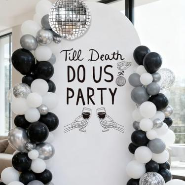 Imagem de Till Death Do Us Party Decorações de despedida de solteira - Decalque de sinal de festa TrinhGuo Till Death Do Us para arco de balão, decalque preto para decoração de Halloween despedida de solteira