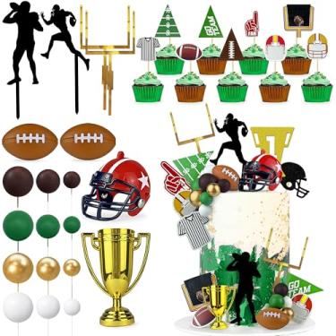 Imagem de 31PCS Football Cake Topper Set Acrylic Sports Theme Cake Decorations with Helmet Medal and Ball Cake Toppers for Birthday Party and Game Day Supplies