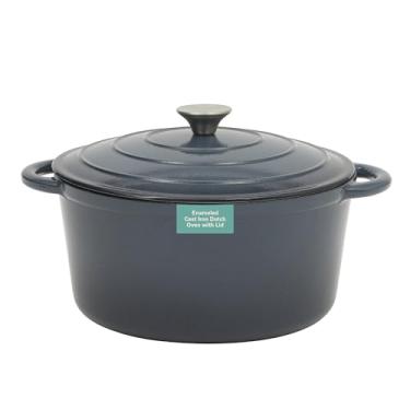 Imagem de Gibson Home Addlestone Panela de forno holandês de ferro fundido esmaltado de 7 litros com tampa – redonda, segura para forno a 260 °C, ideal para assar pão e ensopados - azul marinho gradiente