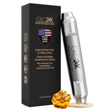 Imagem de GLO24K Preenchedor instantâneo de rugas para rosto, creme lifting GG para olhos e rosto, levanta e aperta não invasivo com ácido hialurônico, ouro 24k, peptídeos e vitaminas para aparência jovem, 35,5