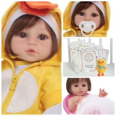 Imagem de Boneca Reborn De Silicone Fio a Fio Patinho Pelúcia Fofa - Cegonha Reb