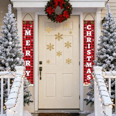 Imagem de 2 Peças Faixa de Porta Feliz Natal, Placa Varanda Natal Decorações de Festa para Interior Exterior Casa Varanda Parede Quintal