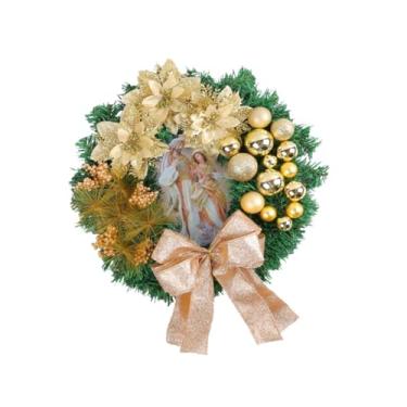 Imagem de oshhni Guirlanda de Natal com folhagens artificiais, pingente reutilizável, decoração de Natal, bola de Natal, guirlanda para porta da frente, feriados, Ouro 40cmx40cmx8cm