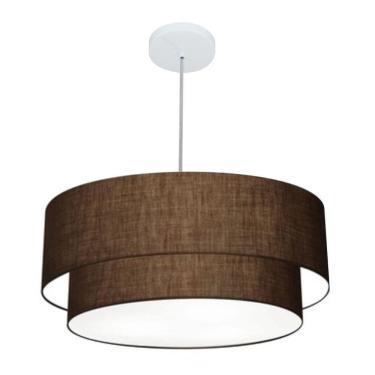 Imagem de Lustre Pendente Duplo Cilíndrico Vivare Md-4357 Cúpula Em Tecido 60x50cm - Bivolt Café 127/220v