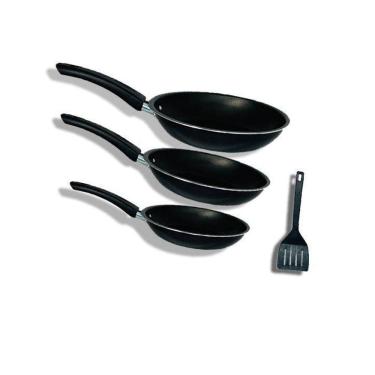 Imagem de Kit 3 Frigideiras Preta Antiaderente Teflon + 1 Espatula