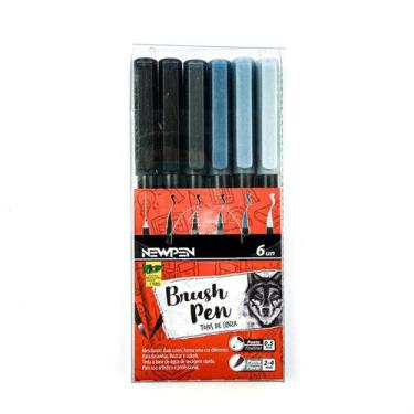 Imagem de Kit Brush Pen Newpen c/6 Tons de Cinza